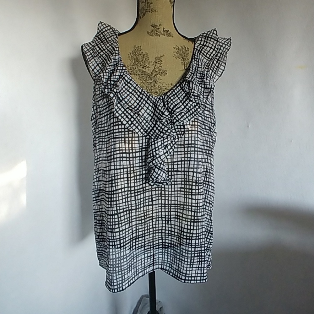 Jones New York Sheer Ruffle Blouse Top
